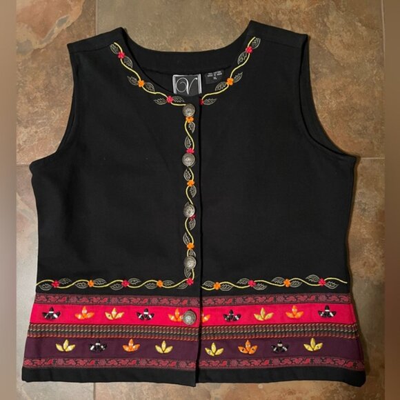 Vintage Valencia Vest XL Unique details Black Cotton - Picture 2 of 6